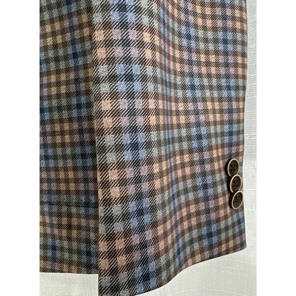johnnie-O Classic Blue and Brown Check Blazer - Picture 3 of 5